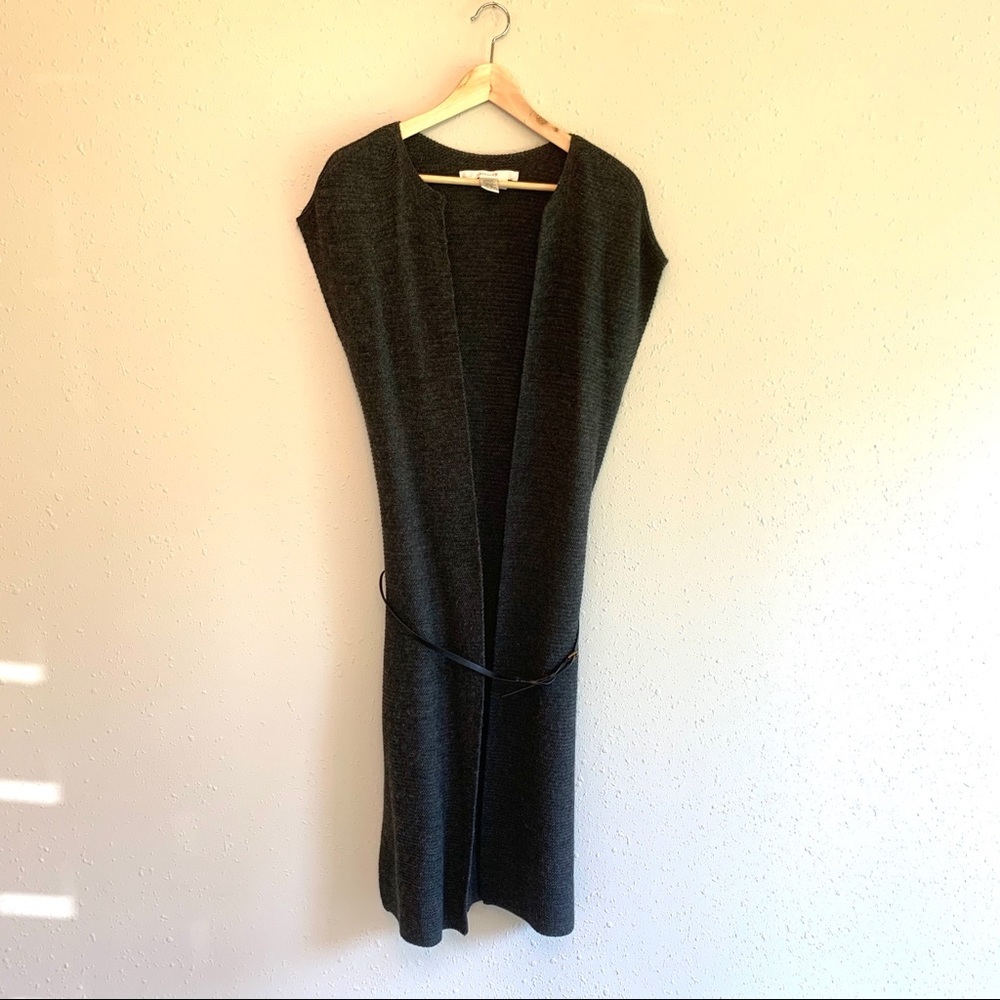 Studio M Sleeveless Long Belt Open Women’s Charcoal Cardigan Size XS NWOT